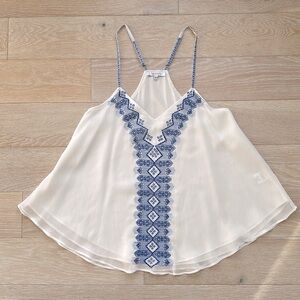 Lucy Paris Blue and White Aztec Pattern Sleeveless Adjustable Strap Flowy Top S